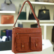 Danoz Fashion - Pierre Cardin Leather Briefcase Bag Tote Laptop Rustic Satchel Travel - Cognac - danozdirect