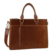 Danoz Fashion - Pierre Cardin Mens Leather Briefcase Business Bag Shoulder Laptop Tote - Tan - danozdirect