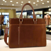 Danoz Fashion - Pierre Cardin Mens Leather Briefcase Business Bag Shoulder Laptop Tote - Tan - danozdirect