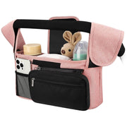 Danoz Fashion - Pink and Black Stitching Universal Stroller Organiser Caddy with Insulated Cup Holders and Detachable Wristlet - danozdirect