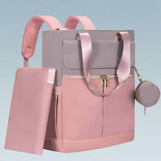 Danoz Fashion - Pink and Grey Stylish Nappy Bag Backpack - Multi - Functional Diaper Bag with Insulated Pockets, Changing Pad & Pacifier Case - danozdirect
