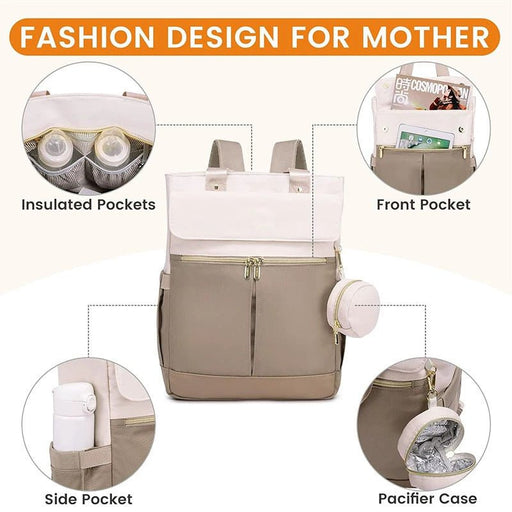 Danoz Fashion - Pink and Grey Stylish Nappy Bag Backpack - Multi - Functional Diaper Bag with Insulated Pockets, Changing Pad & Pacifier Case - danozdirect
