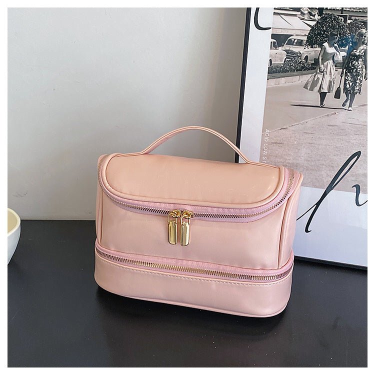 Danoz Fashion - Pink Large Capacity Double Layer PU Leather Makeup Bag - Portable Travel Cosmetic Organizer Case - danozdirect