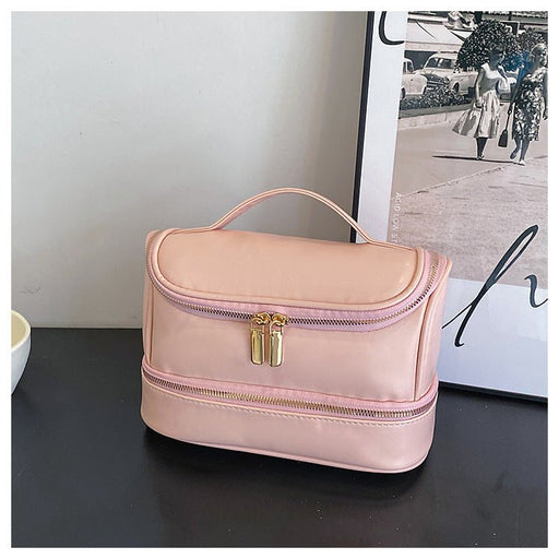 Danoz Fashion - Pink Large Capacity Double Layer PU Leather Makeup Bag - Portable Travel Cosmetic Organizer Case - danozdirect