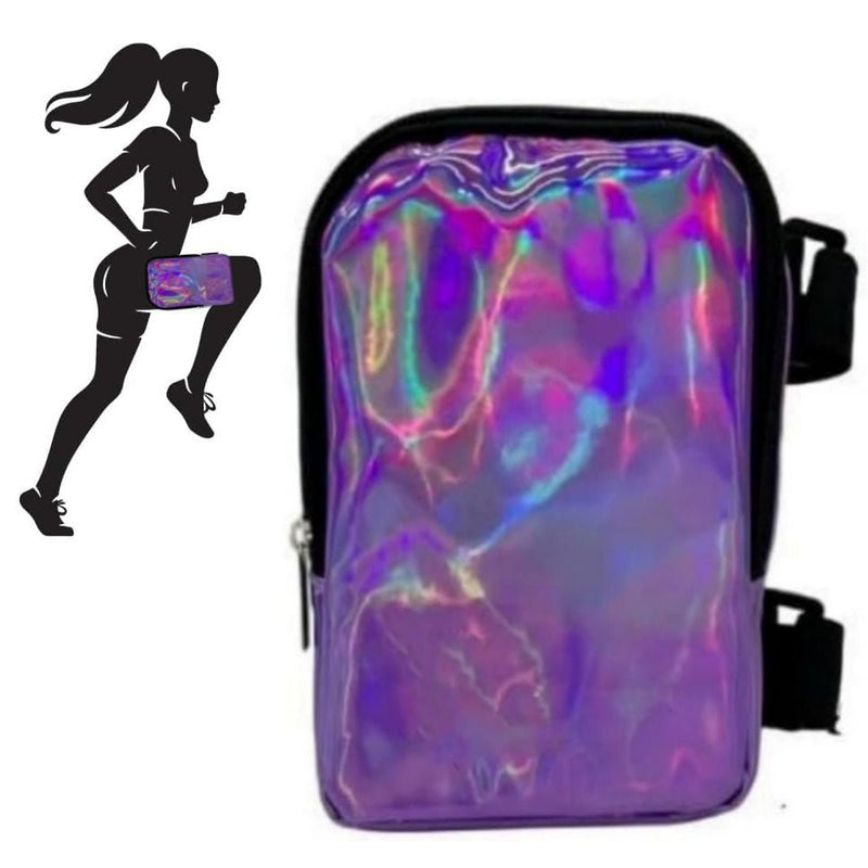 Danoz Fashion - Purple Shiny Holographic Thigh Holster Bag - Hands - Free Festival & Hiking Gear - danozdirect