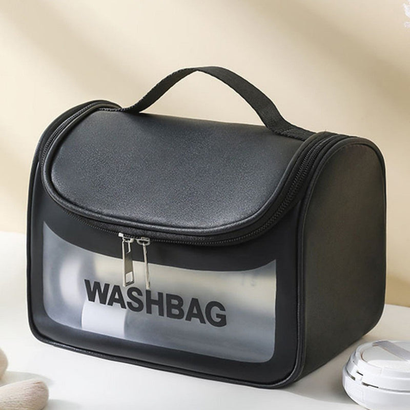 Danoz Fashion - PVC Transparent Cosmetic Bag,Waterproof Portable Travel Organizer with Handle(Black) - danozdirect