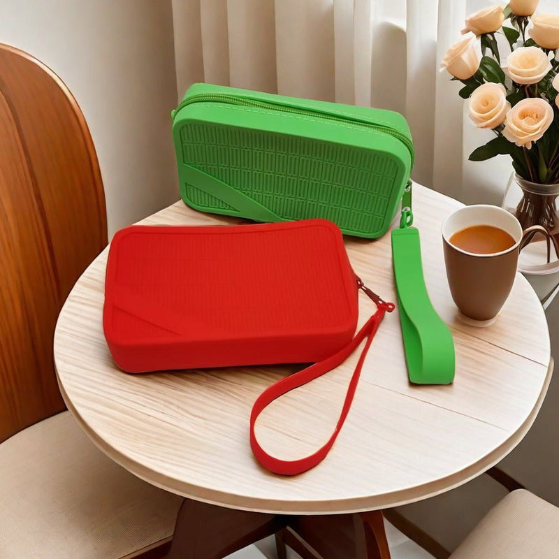 Danoz Fashion - Red Silicone Zipper Storage Pouch - Stylish Multi - Purpose Organizer with Wrist Strap - danozdirect