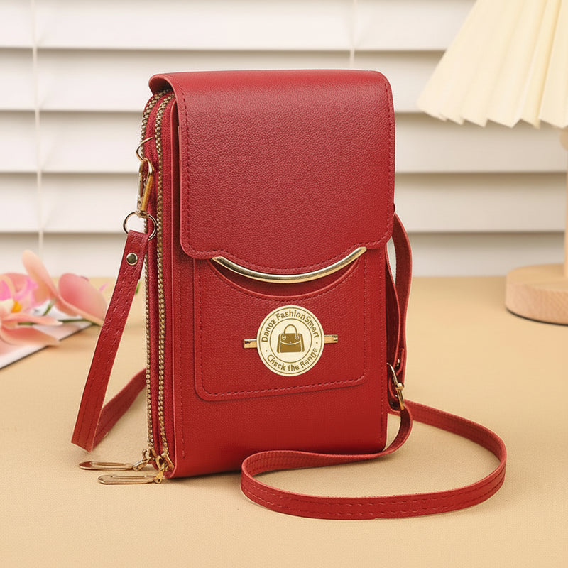 Danoz Fashion - Red Women's Cute Mini PU Leather Crossbody Phone Bag (19x12x4cm) - Touch Screen Window, Vertical Style - danozdirect