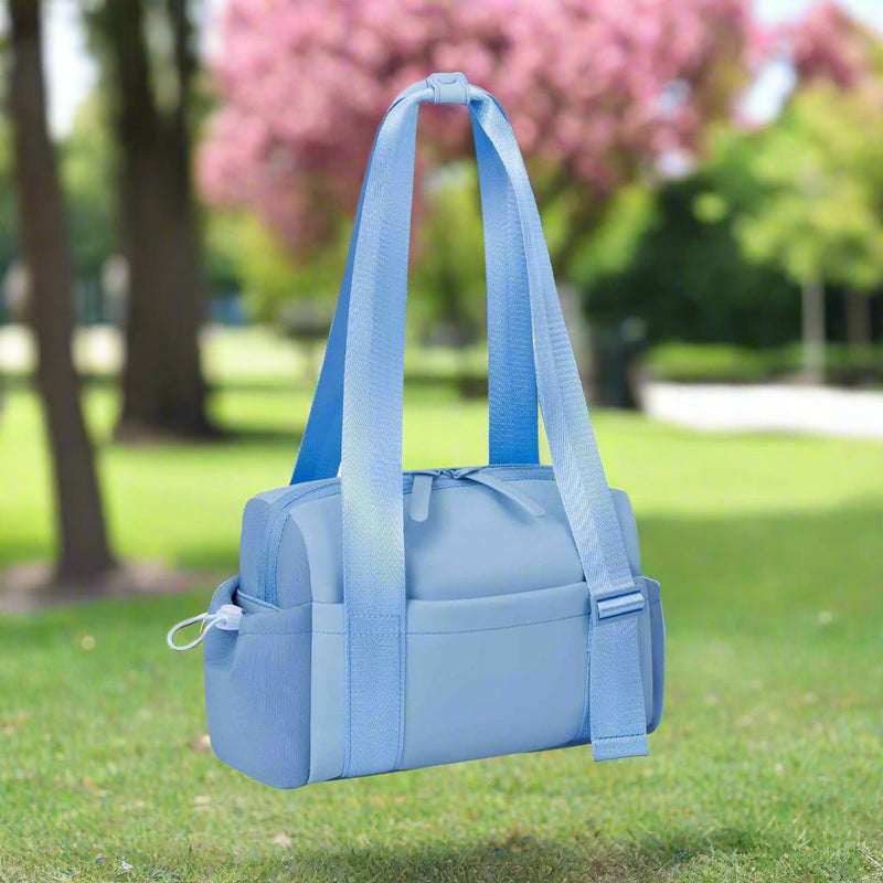 Danoz Fashion - Stylish Blue Mini Gym Bag & Travel Tote - Compact Duffel with Wet Pocket, Luggage Sleeve & Multiple Compartments - danozdirect