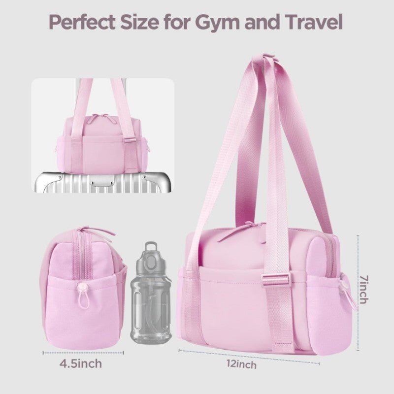 Danoz Fashion - Stylish white Mini Gym Bag & Travel Tote - Compact Duffel with Wet Pocket, Luggage Sleeve & Multiple Compartments - danozdirect