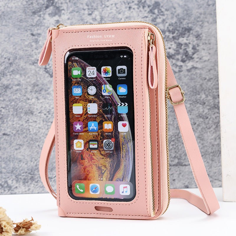 Danoz Fashion - Two - Piece Pink Set Anti - Theft Touch Screen Mini Crossbody Phone Bag for Women (20x11.5x4.5cm) - Multi - functional PU Leather Wallet Pouch - danozdirect