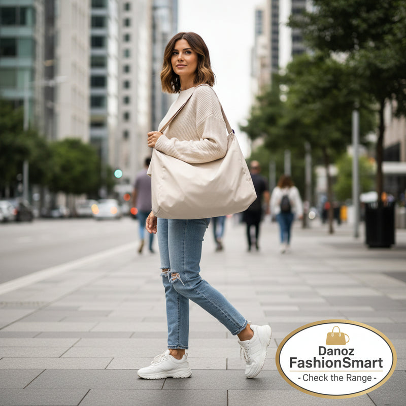 Danoz Fashion - White Large - Capacity Nylon Sports Fitness Bag(42x27x23cm) - Multi - functional Yoga Training & Travel Duffel, Waterproof Solid Color - danozdirect