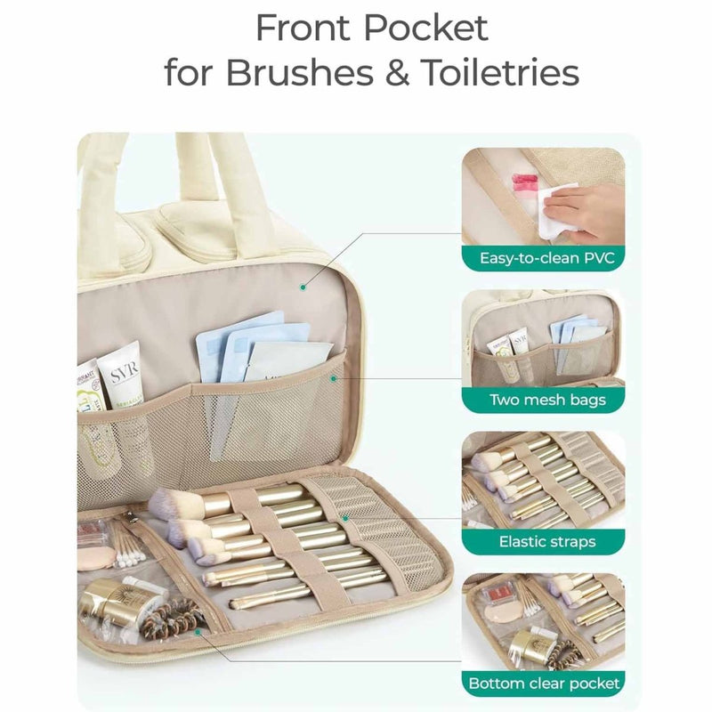 Danoz Fashion - White Puffy Travel Wash Bag with Wide - Mouth Access and Wet - Dry Pockets - danozdirect