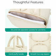 Danoz Fashion - White Puffy Travel Wash Bag with Wide - Mouth Access and Wet - Dry Pockets - danozdirect