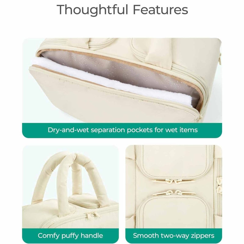 Danoz Fashion - White Puffy Travel Wash Bag with Wide - Mouth Access and Wet - Dry Pockets - danozdirect