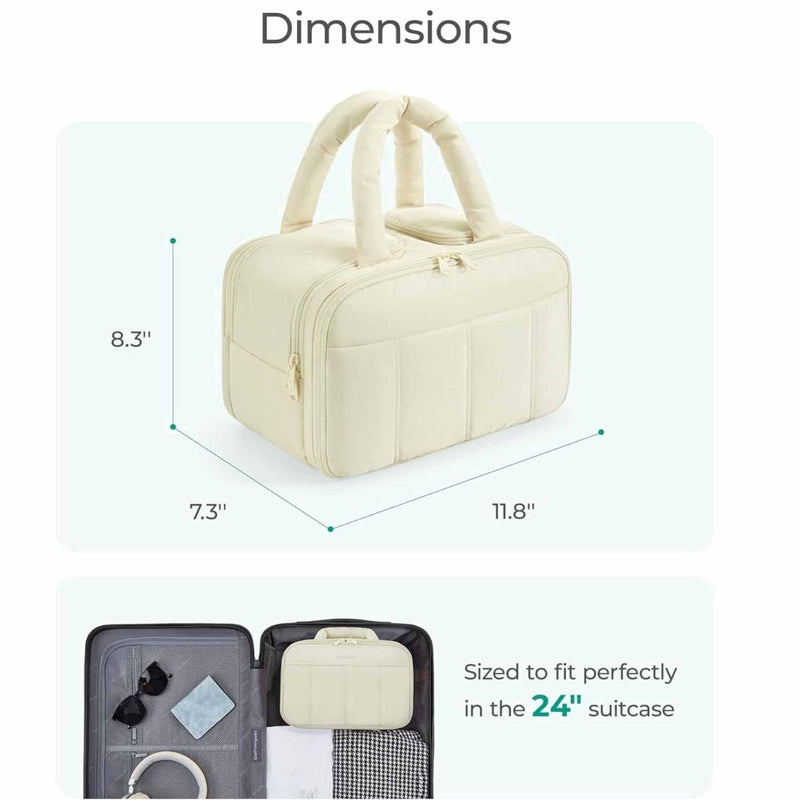 Danoz Fashion - White Puffy Travel Wash Bag with Wide - Mouth Access and Wet - Dry Pockets - danozdirect