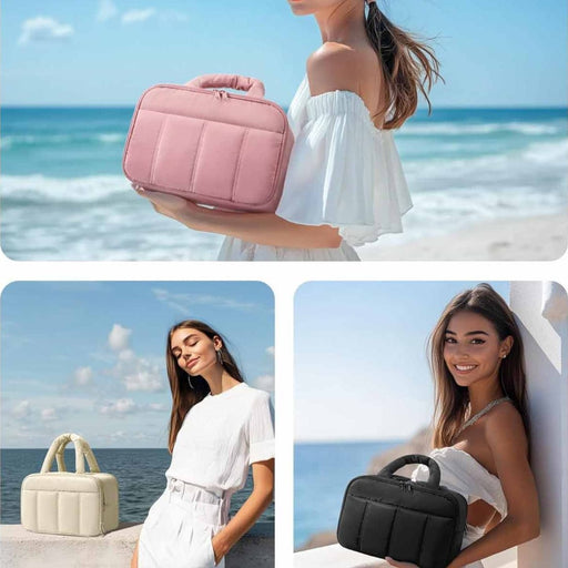 Danoz Fashion - White Puffy Travel Wash Bag with Wide - Mouth Access and Wet - Dry Pockets - danozdirect