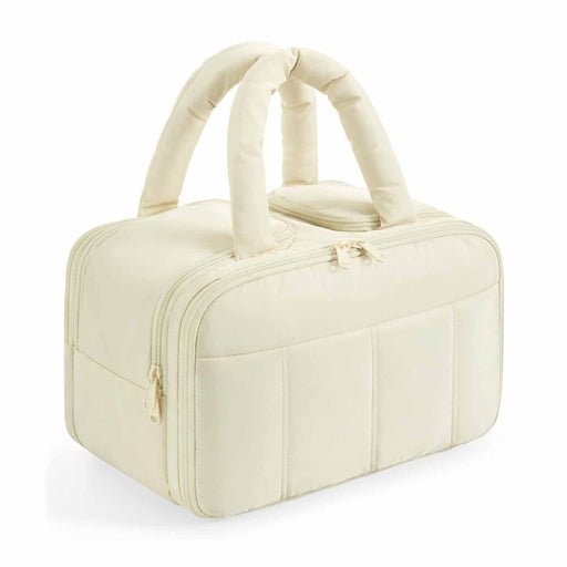 Danoz Fashion - White Puffy Travel Wash Bag with Wide - Mouth Access and Wet - Dry Pockets - danozdirect