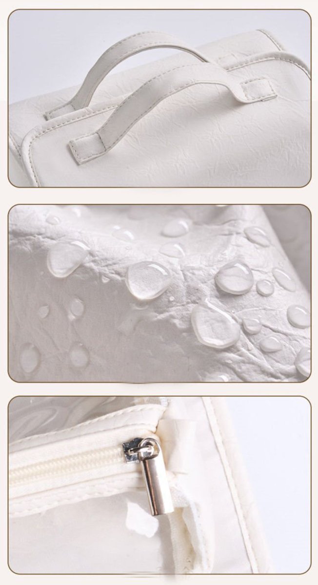 Danoz Fashion - White Roll - Up Travel Makeup Bag - Compact Cosmetic Organizer with Multiple Compartments - danozdirect