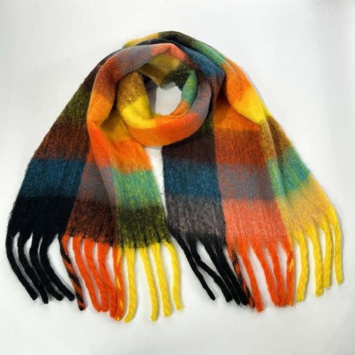 Danoz Fashion - Winter Luxe Warm Oversized Scarf - Cozy Thick Plaid Wrap, European Chic Style(Orange - yellow plaid) - danozdirect