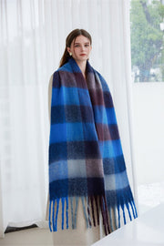 Danoz Fashion - Winter Luxe Warm Oversized Scarf - Cozy Thick Plaid Wrap, European Chic Style(Pink plaid) - danozdirect