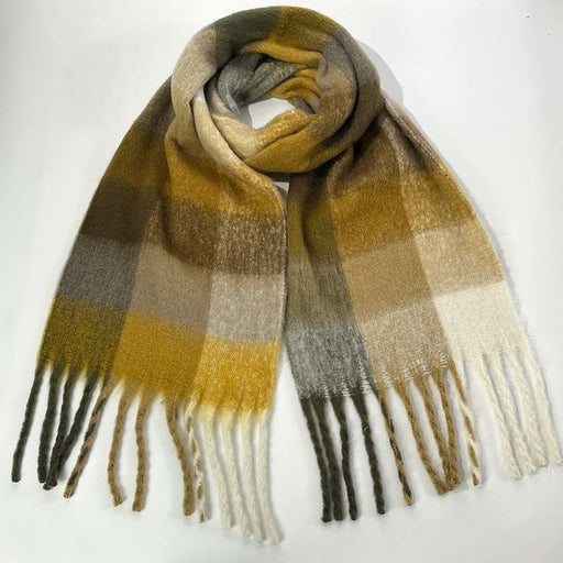 Danoz Fashion - Winter Luxe Warm Oversized Scarf - Cozy Thick Plaid Wrap, European Chic Style(Yellow - green plaid) - danozdirect