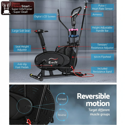 Danoz Fitness - Everfit Exercise Bike 6 in 1 Elliptical Cross Trainer Home Gym Indoor Cardio - Incl. Delivery - danozdirect