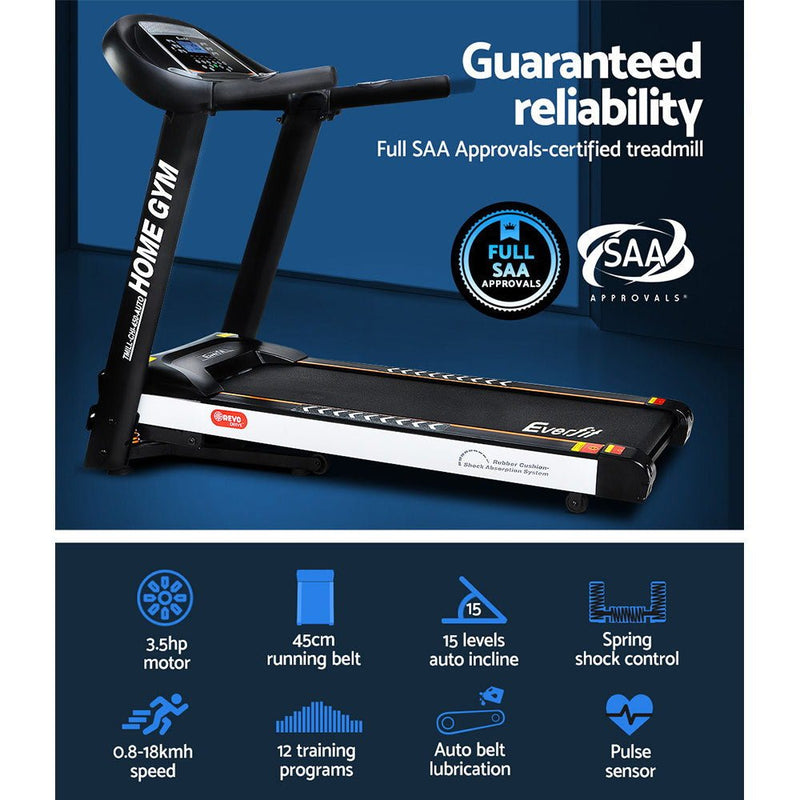 Danoz Fitness - Everfit Treadmill Electric Auto Incline Home Gym Fitness Exercise Machine 450mm - Free Postage - danozdirect