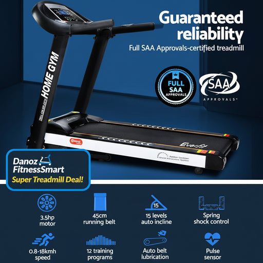 Danoz Fitness - Everfit Treadmill Electric Auto Incline Home Gym Fitness Exercise Machine 450mm - Free Postage - danozdirect