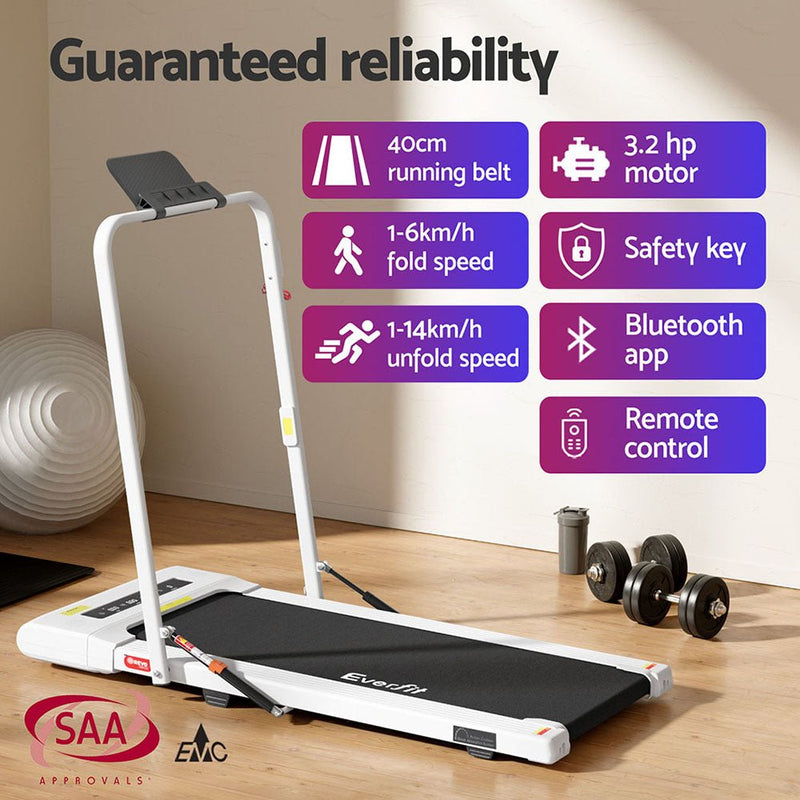 Danoz Fitness - Everfit Treadmill Electric Walking Pad Under Desk Home Gym Fitness 400mm White - danozdirect