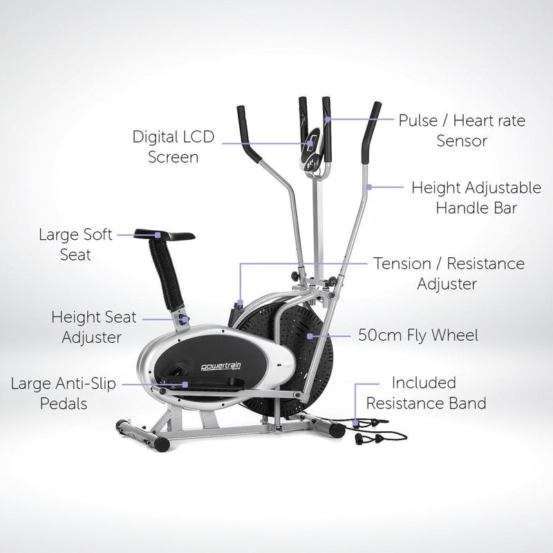 Danoz Fitness - Powertrain 3 - in - 1 Elliptical Cross Trainer Exercise Bike with Resistance Bands - danozdirect