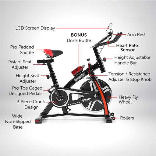 Danoz Fitness - Powertrain Home Gym Flywheel Exercise Spin Bike - Black - Including Delivery - danozdirect