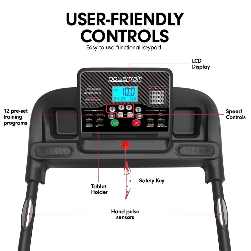 Danoz Fitness - Powertrain K100 Electric Treadmill Foldable Home Gym Cardio - Incl Delivery - danozdirect