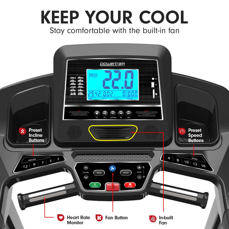 Danoz Fitness - Professional Powertrain K2000 Treadmill w/ Fan & Auto Incline Speed 22km/h - Incl. Delivery - danozdirect