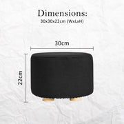 Danoz Furniture - 2X Fabric Ottoman Round Wooden Leg Foot Stool in elegant black! adds a touch of sophistication to any room - danozdirect