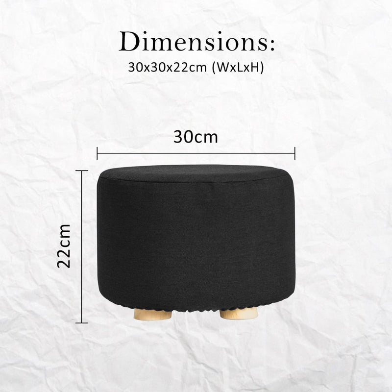 Danoz Furniture - 2X Fabric Ottoman Round Wooden Leg Foot Stool in elegant black! adds a touch of sophistication to any room - danozdirect