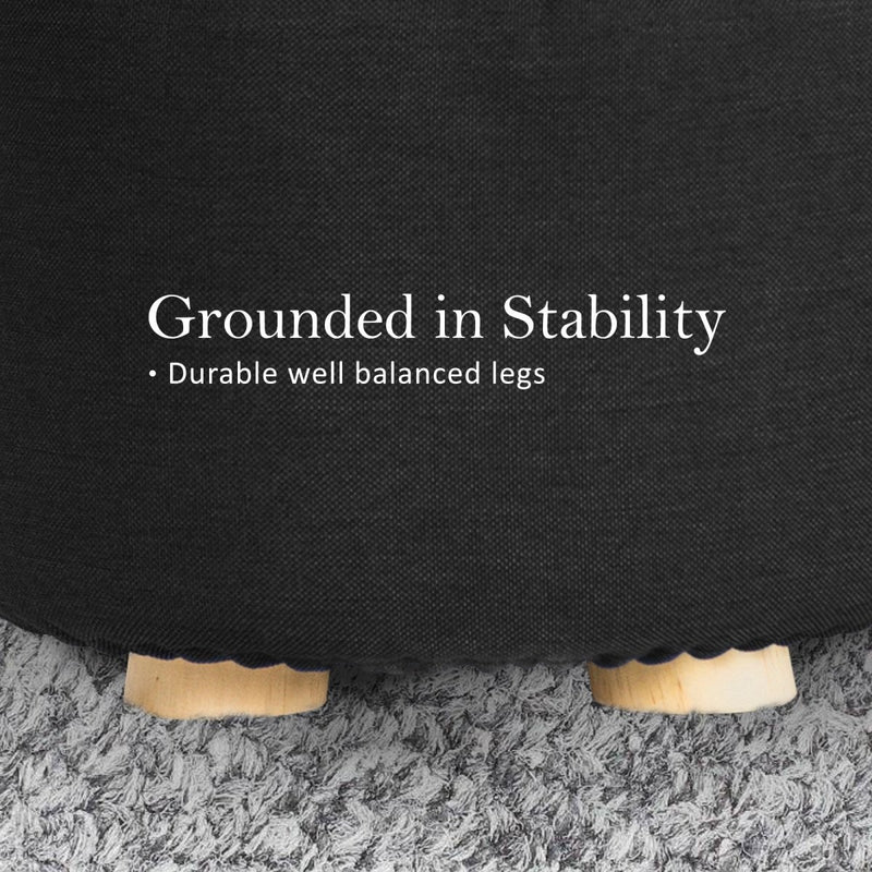 Danoz Furniture - 2X Fabric Ottoman Round Wooden Leg Foot Stool in elegant black! adds a touch of sophistication to any room - danozdirect