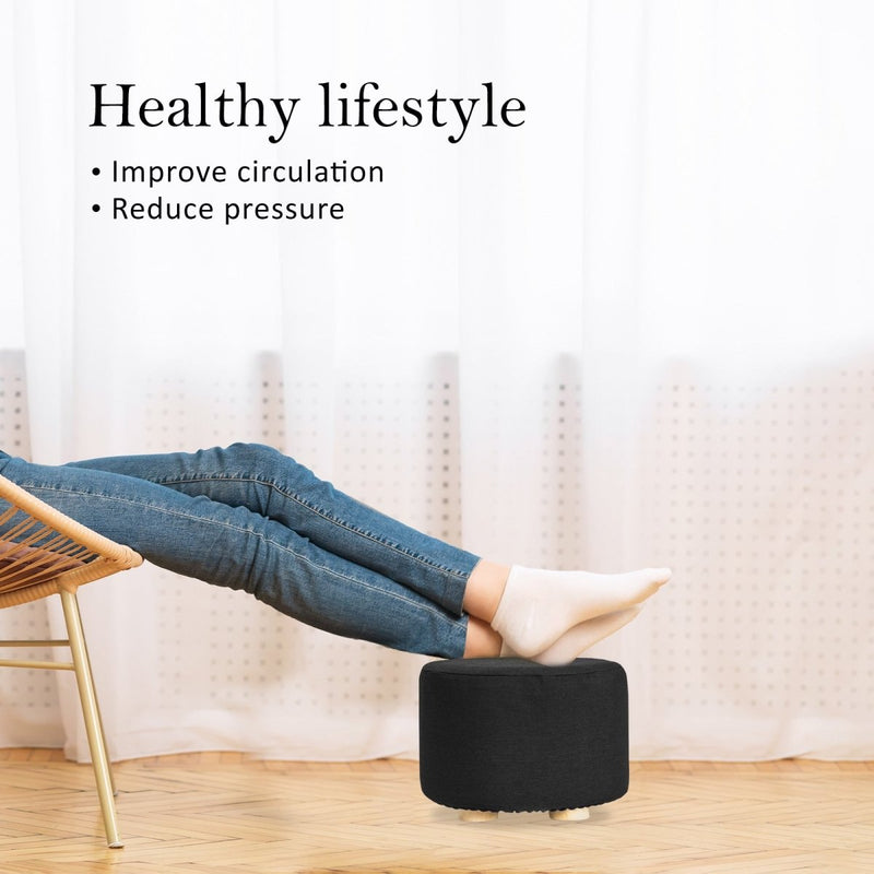 Danoz Furniture - 2X Fabric Ottoman Round Wooden Leg Foot Stool in elegant black! adds a touch of sophistication to any room - danozdirect