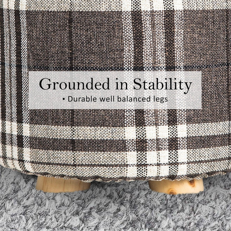 Danoz Furniture - 2X Fabric Ottoman Round Wooden Leg Foot Stool in elegant Lattice! Versatile and stylish - danozdirect