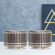 Danoz Furniture - 2X Fabric Ottoman Round Wooden Leg Foot Stool in elegant Lattice! Versatile and stylish - danozdirect