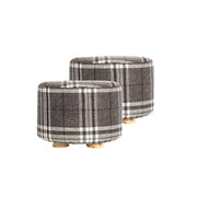 Danoz Furniture - 2X Fabric Ottoman Round Wooden Leg Foot Stool in elegant Lattice! Versatile and stylish - danozdirect
