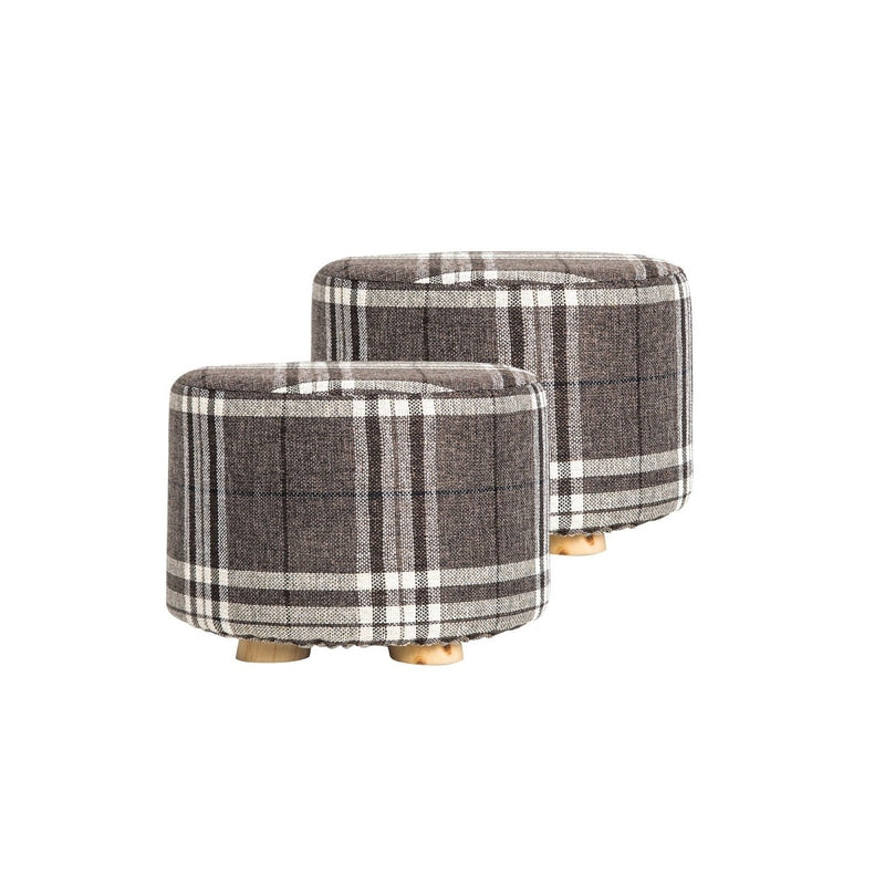 Danoz Furniture - 2X Fabric Ottoman Round Wooden Leg Foot Stool in elegant Lattice! Versatile and stylish - danozdirect
