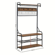Danoz Furniture - 5 - in - 1 Entryway Hall Tree and 3 Tier Storage Bench, Pipe Style Coat Rack with 9 Hooks, Rustic Brown - danozdirect