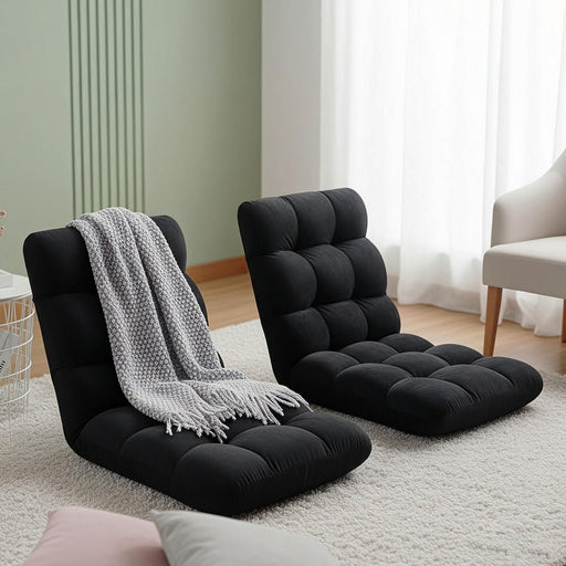 Danoz Furniture - Artiss 2X Lounge Sofa Bed Flannel Fabric Black - danozdirect