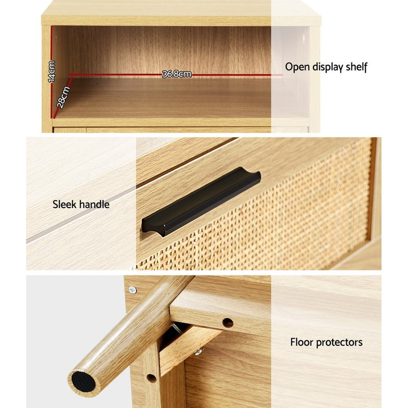 Danoz Furniture - Artiss Rattan Bedside Table 1 Drawer with Shelf - REI Oak - danozdirect