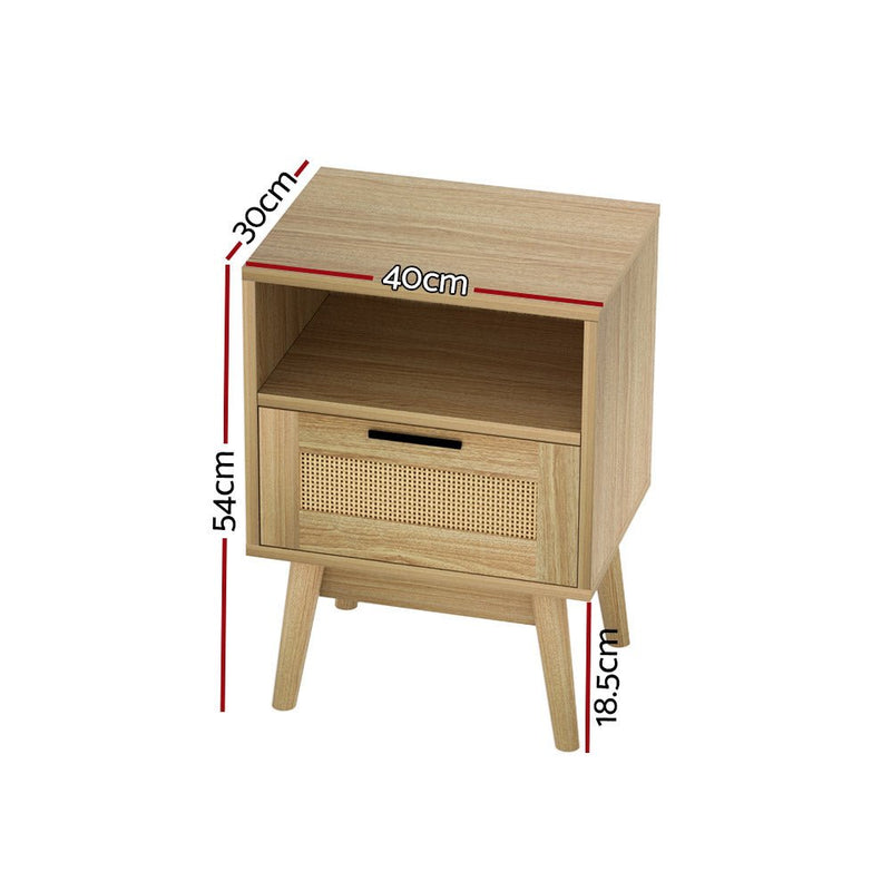 Danoz Furniture - Artiss Rattan Bedside Table 1 Drawer with Shelf - REI Oak - danozdirect