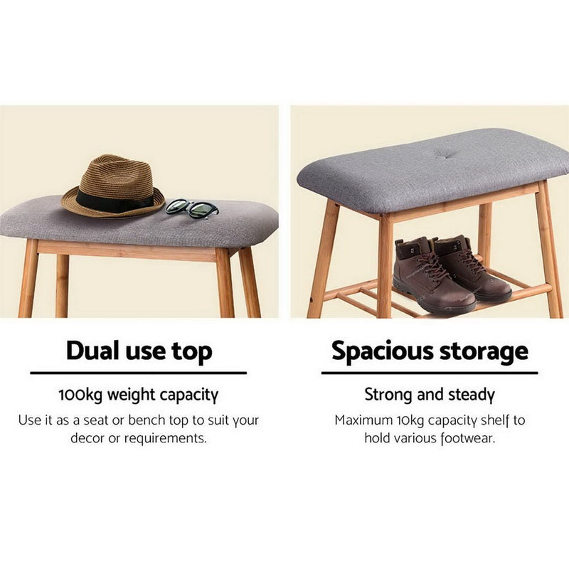 Danoz Furniture - Artiss Shoe Rack Seat Bench Chair Shelf Organizers Bamboo Grey - danozdirect