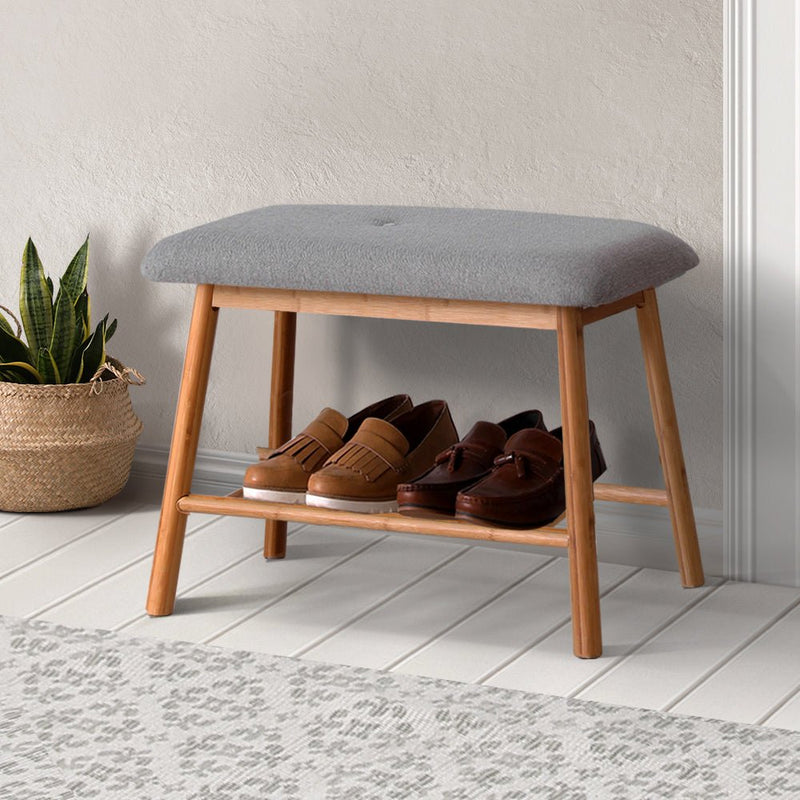 Danoz Furniture - Artiss Shoe Rack Seat Bench Chair Shelf Organizers Bamboo Grey - danozdirect