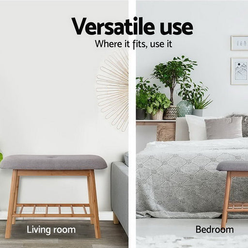 Danoz Furniture - Artiss Shoe Rack Seat Bench Chair Shelf Organizers Bamboo Grey - danozdirect
