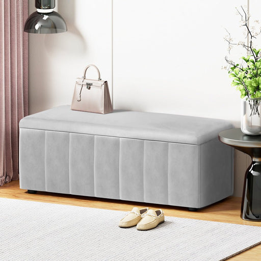 Danoz Furniture - Artiss Storage Ottoman Blanket Box Velvet Grey 103cm - danozdirect